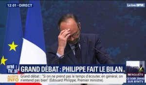 Perturbé dans son discours sur le bilan du grand débat, Édouard Philippe ironise