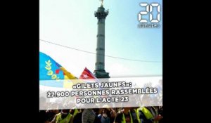 «Gilets jaunes»: 27.900 manifestants pour l'acte 23, selon l'Intérieur