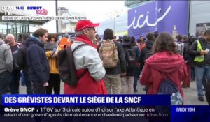 Des grévistes se rendent devant le siège de la SNCF et demandent le paiement des jours de grève