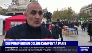 Des pompiers installent un campement place de la République à Paris pour dénoncer leurs conditions de travail
