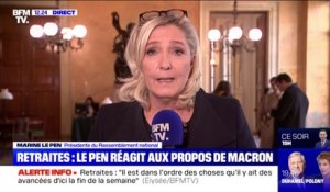 Retraites: pour Marine Le Pen, Emmanuel Macron a fait une "vraie-fausse-reculade" sur l'âge pivot