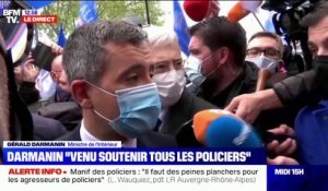 "Tous les matins quand je me lève, tous les soirs quand je me couche, je pense à vous": Gérald Darmanin est venu "soutenir" les policiers au rassemblement des forces de l'ordre à Paris