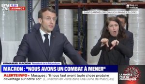 Emmanuel Macron "Nous avons décuplé notre production" de gel hydroalcoolique