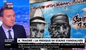 Seine-Saint-Denis - La fresque en hommage à Adama Traoré et George Floyd à Stains vandalisée avec les mots : "extorsion", "vol", "stop aux Traoré"...