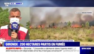 Incendie: le capitaine Matthieu Jomain (SDIS Gironde), déclare qu'environ "35 personnes ont été évacuées de manière préventive" de la zone d'intervention