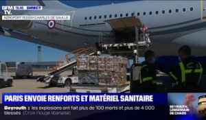 Le matériel sanitaire est en train d'être chargé dans un des avions qui doit s'envoler pour Beyrouth