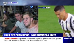 La joie des supporters lyonnais après la qualification de l'OL en quarts de finale de Ligue des Champions face à la Juventus