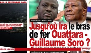 Le titrologue du Mardi 29 Septembre 2020/ Situation sociopolitique: Jusqu'où ira le bras de fer Ouattara-Soro?