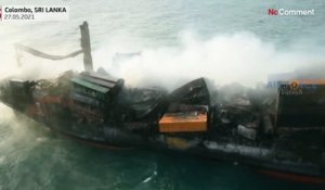 Menace de marée noire depuis l'incendie toujours en cours d'un navire au Sri Lanka