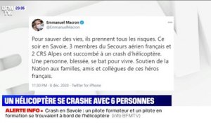 Savoie: "Trois membres du Secours aérien français et deux CRS Alpes ont succombé à un crash d'hélicoptère", selon Emmanuel Macron