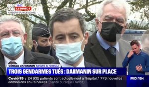 "J'ai une pensée particulière pour les quatre orphelins et pour les veuves": Gérald Darmanin est dans le Puy-de-Dôme où trois gendarmes ont été tués par un forcené
