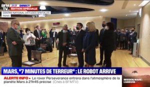 Emmanuel Macron arrive au CNES pour assister à l'atterrissage de Perseverance sur Mars