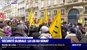 Paris: manifestation en cours devant le Sénat contre la loi sécurité globale