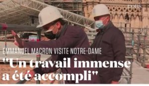 Emmanuel Macron sur le chantier de Notre-Dame évoque le "volontarisme" et l'"espoir"