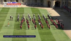 Funérailles du prince Philip: la fanfare des "Grenadier Guards" entre au château de Windsor