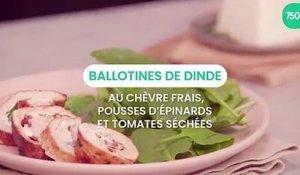 Ballotines de dinde au chèvre frais, pousses d’épinards et tomates séchées