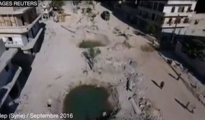 Syrie : la ville détruite d'Alep survolée par un drone