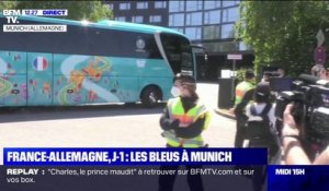 Le car de l'équipe de France de football est arrivé à l'hôtel des Bleus à Munich