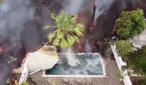 Éruption à La Palma: Les images aériennes impressionnantes d'une piscine engloutie par la lave