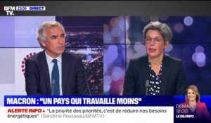 "Avoir ce discours-là, c'est renoncer à augmenter la qualité du travail plutôt que la quantité, c'est donc un discours dangereux": Sandrine Rousseau répond à Emmanuel Macron