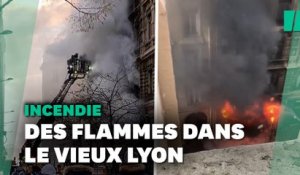 Le vieux Lyon couvert en partie par la fumée d'un incendie