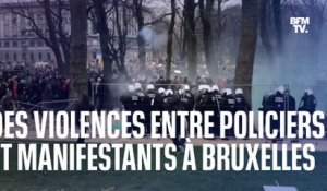 Les images des heurts qui ont éclaté à Bruxelles entre policiers et opposants aux restrictions sanitaires