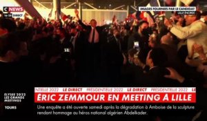 Revoir l'entrée spectaculaire d'Eric Zemmour à Lille cet après-midi au milieu de plus de 8.000 personnes dans une salle chauffée à blanc