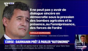 Gérald Darmanin appelle au retour au calme en Corse avant de pouvoir discuter d'"autonomie"