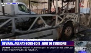 Les images d'un bus calciné à Aulnay-sous-Bois, après une nuit de tensions