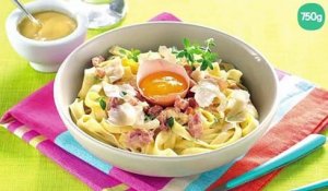 Tagliatelles à la carbonara lardons, crème, moutarde