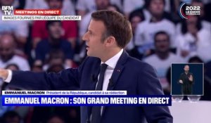 Meeting Emmanuel Macron du 2 avril 2022 : ' Ici, quand nous sommes tous ensemble, nous ne sifflons pas, jamais