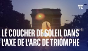 Les images du superbe coucher de soleil dans l’axe de l’Arc de Triomphe