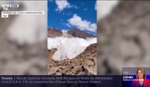 Un randonneur se retrouve piégé par une avalanche au Kirghizistan alors qu'il est en train de la filmer