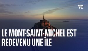 Normandie: à la faveur des grandes marées, le Mont-Saint-Michel est redevenu une île