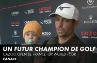 Adrien Saddier avec son petit Nathan "Ca fait plaisir d'avoir une vie de papa et une vie de golfeur..."