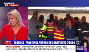 Philippe Martinez (CGT) arrive à la raffinerie de Port-Jérôme pour apporter son soutien aux grévistes