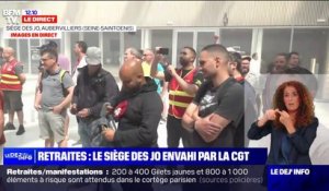 Retraites: le siège des JO à Aubervilliers envahi par la CGT