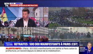 Réforme des retraites: 500.000 manifestants à Paris selon la CGT, 93.000 selon la préfecture de police