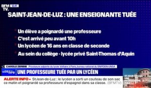 Enseignante mortellement poignardée à Saint-Jean-de-Luz: "Nous n'avons pas la possibilité d'avoir recours à des soins psychologiques en urgence" déplore Carole Zerbib proviseure-adjointe à Paris