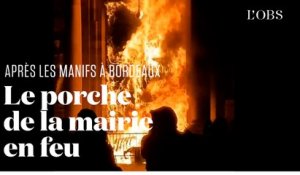 La mairie de Bordeaux derrière les flammes après les manifs contre la réforme des retraites