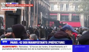 Réforme des retraites: un établissement de la Banque de France pris pour cible sur la place de la Bastille à Paris