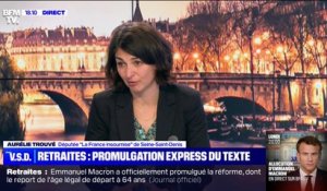 Réforme des retraites promulguée: Emmanuel Macron est "un monarque présidentiel qui impose sa loi", affirme Aurélie Trouvé (LFI)
