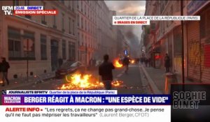Allocution d'Emmanuel Macron: explosion dans un feu de poubelles aux alentours de la place de la République à Paris