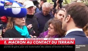 Lors d'un bain de foule à Sélestat en Alsace, Emmanuel Macron vivement pris à partie et hué par des manifestants qui scandent "Macron démission!"