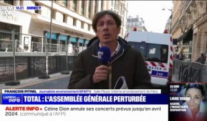 L'assemblée générale de Total a été perturbée par des manifestants devant la salle Pleyel à Paris