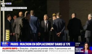 Émeutes: Emmanuel Macron et Gérald Darmanin en déplacement dans une caserne de police du XVIIème arrondissement de Paris