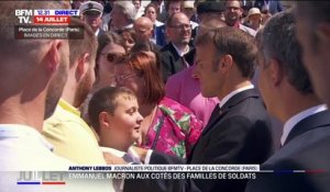 14-Juillet: Emmanuel Macron aux côtés des familles de soldats