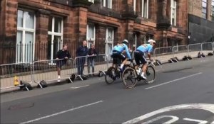 Remco Evenepoel et Wout van Aert en reconnaissance du parcours à Glasgow