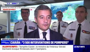 Tempête Ciarán: Gérald Darmanin affirme qu'il y a eu "plus de 3500 interventions de sapeurs-pompiers"