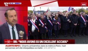 RN à la marche contre l'antisémitisme: "Le fait politique le plus important, c'est que Marine Le Pen ait rompu il y a près de15 ans avec Jean-Marie Le Pen sur cette cause-là", affirme Sébastien Chenu
